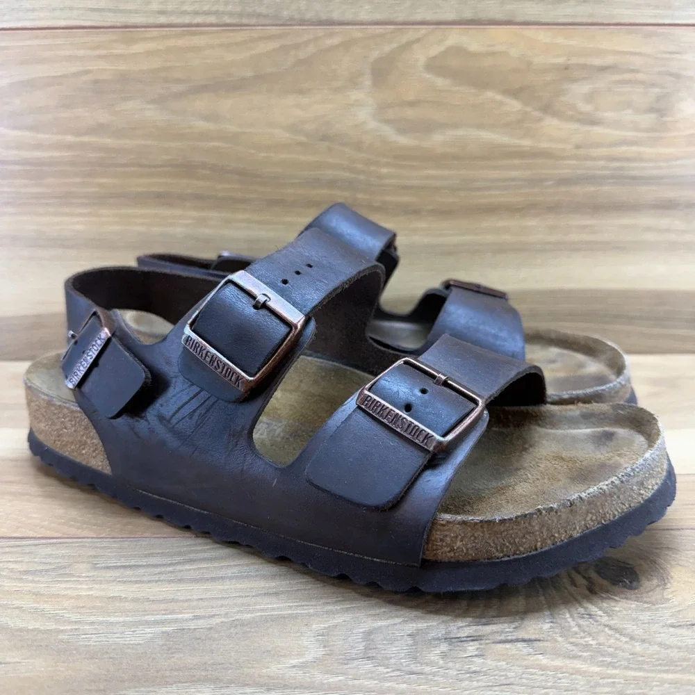 Birkenstock Milano Soft Foot Bed Sandal Men 8 W EU 41 Habana Brown Oiled Leather